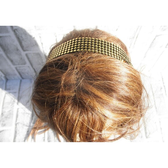 NEW by JUST BASIC, ELASTIC HEADWRAP, HEADBAND BLACK WITH GOLD TONE DECOR  #5 - Picture 4 of 12